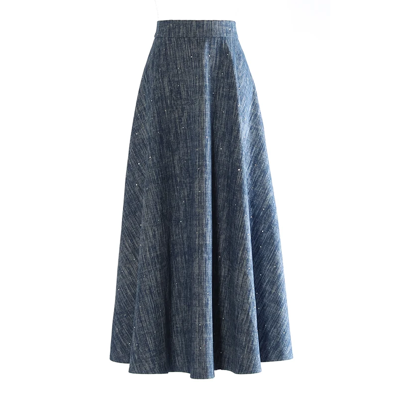 

PHOEBE HZ Autumn Winter Women Midi Clothing Gentle Streetwear Polyeste Delicacy Fanshion Sequin A Line Casual High Waist Skirts