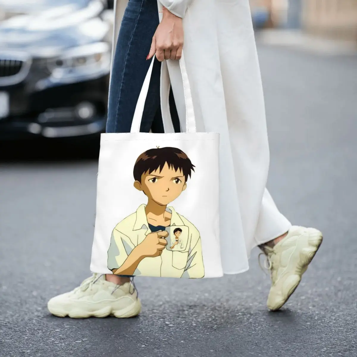 Shinji Women Canvas Handbag Large Capacity Shopper Bag Cute Cartoon Tote Bag withSmall Shoulder Bag