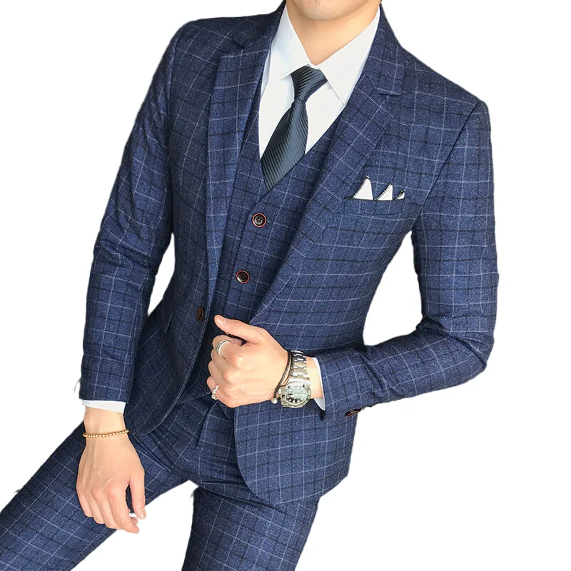 

Мужской (пиджак + жилет + брюки) 3 предмета мужской официальный деловой костюм для мужчин модный бутик полосатый Свадебный костюм для жениха ...