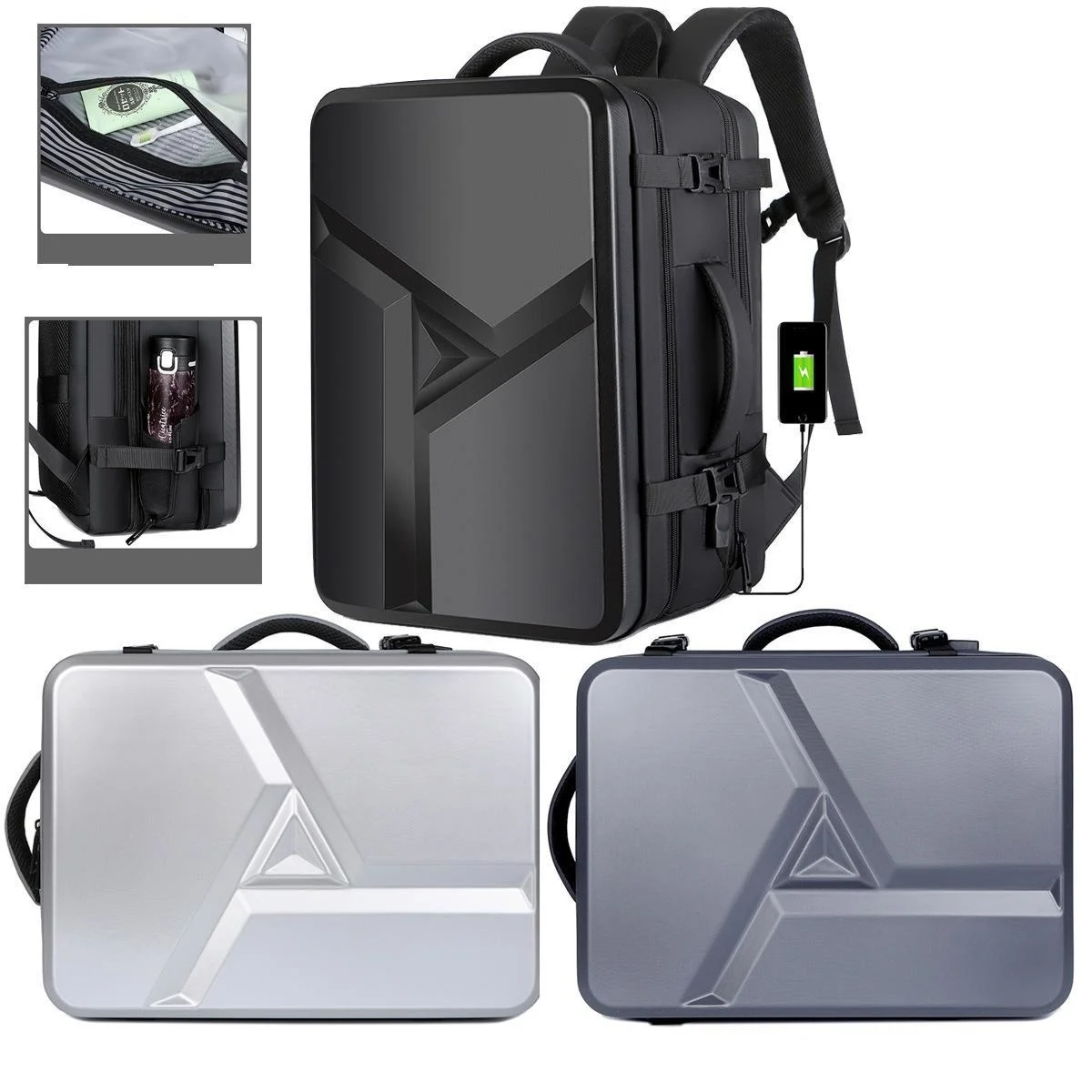 

USBLarge capacity backpack hard shell commuter bag notebook 17 inch computer bag ABS material travel waterproof suitcase