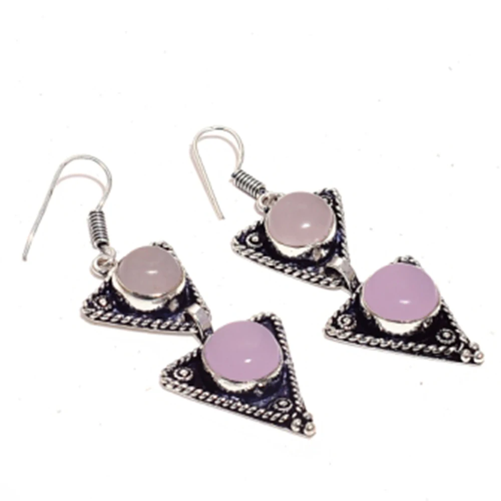 

Rose Quarts Silver Overlay on Copper Earrings, 56 mm , E4325