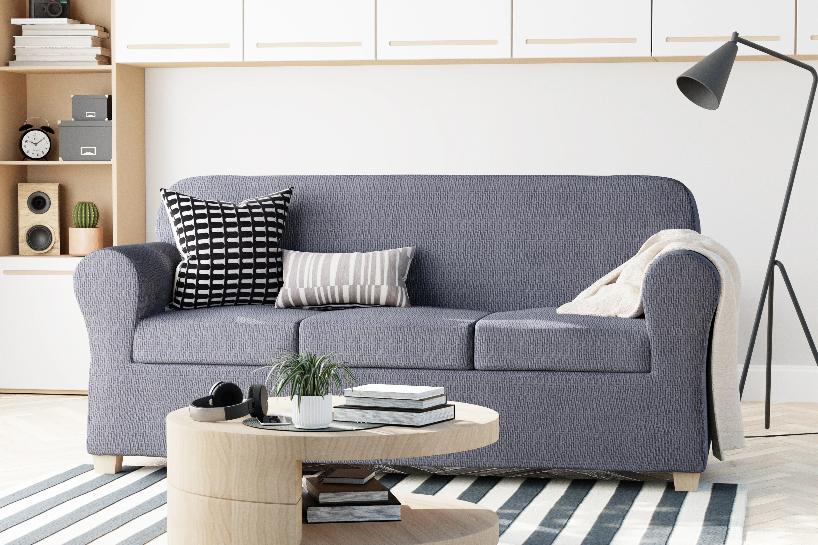 

Home Simply Fit 4-Piece Steps Stretch Sofa Slipcover, Coal