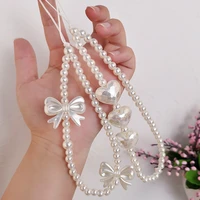 short hand beaded wrist chain bow jewelry pendant womens exquisite pendant mobile phone anti lost lanyard mobile phone lanyard