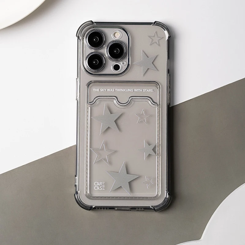 Korean INS Transparent Star Phone Case Can Put Photos for IPhone 13 14 11 12 Pro XS Max X XR Punk Fashion Shockproof Soft Case