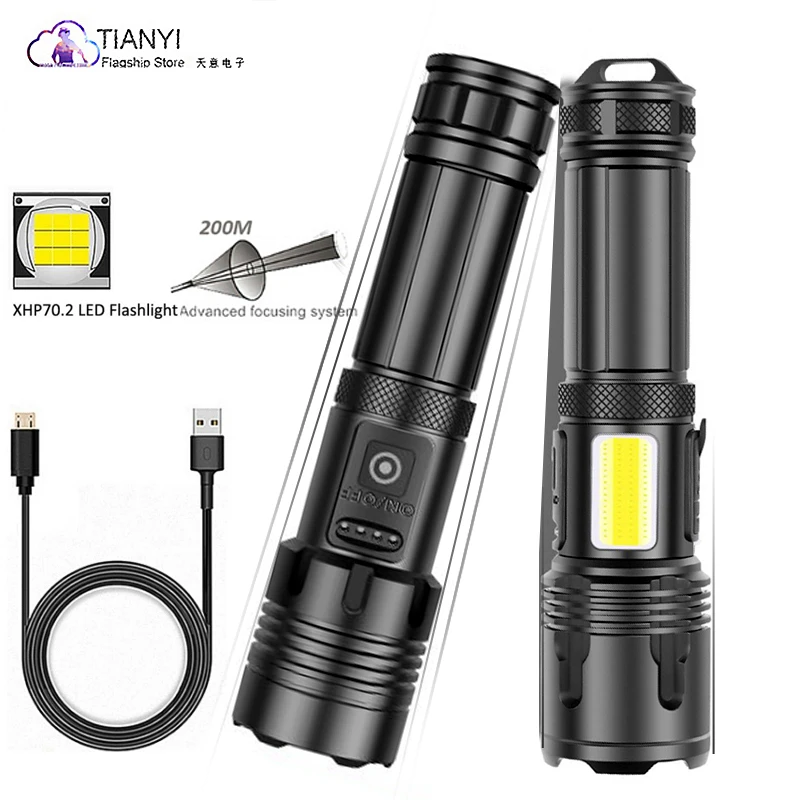 

LED zoom flashlight super bright USB rechargeable COB work light XHP160 9 core 5 mode strong light flashlight