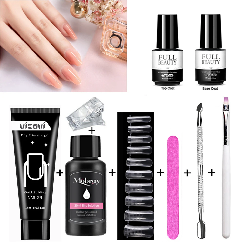 

9pcs/Set Poly Nail Gel Set Poly LED UV Gel Acrylic Quick Building Finger Extension Soak Off Gel Polish Nail Tools Kits For Nails