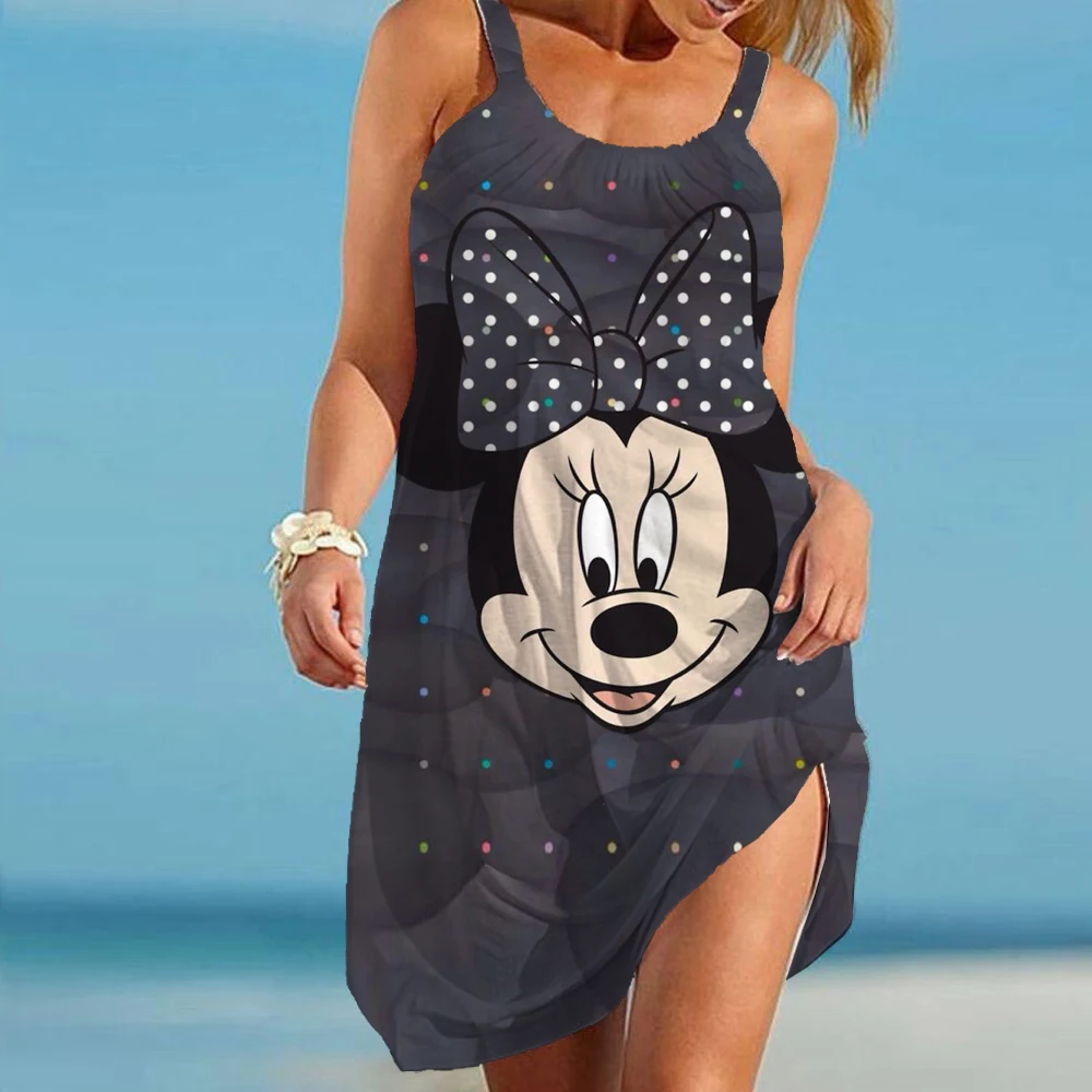 

Disney Brand Fashion Sexy Dress Summer Women Camisole Loose Minnie Mickey Beach Dress Casual Clothing