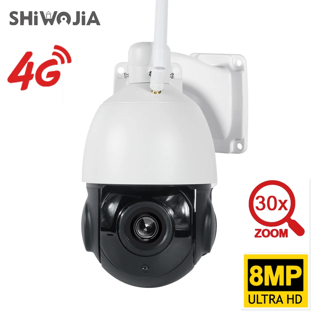 

SHIWOJIA 8MP 30X Optical Zoom IP Camera 4G/WIFI Outdoor PTZ Speed Dome CCTV AI Auto Tracking Two Way Audio Security Camera