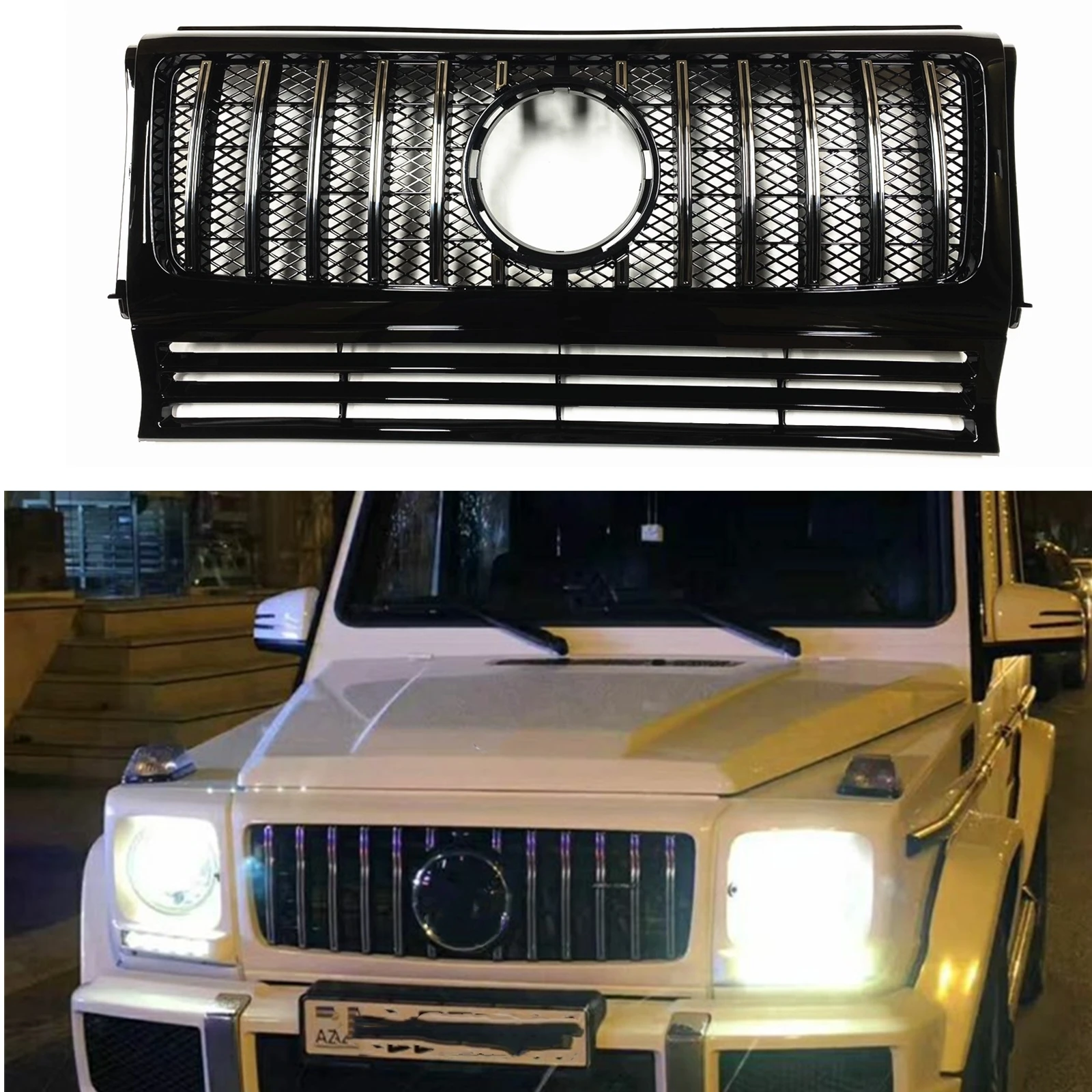 

Racing Grill For Mercedes Benz W463 G Wagon 1990-2017 Front Grille Silver GT R Style Car Upper Bumper Hood Mesh Body Kit Grid