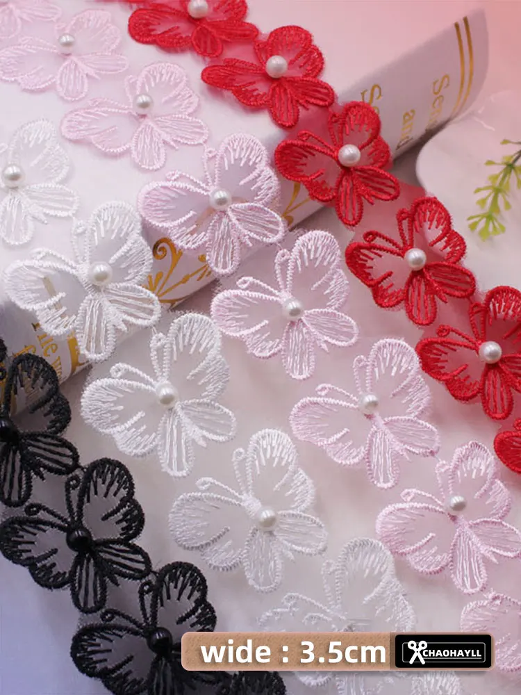 

19 Yard 3.5CM Wide Butterfly Embroidered Beaded Lace Trimmings for Fringe Patches Wedding Dress Fabric Ribbon Sewing Accessories