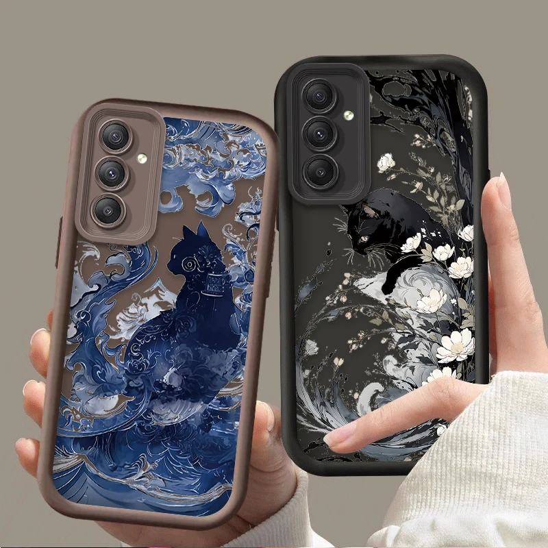 Фото Чехол для телефона с художественным котом и маслом для Samsung Galaxy A14 A15 5G S21 S22 S23 S24 FE Plus Ultra A25 A35 A52 A53 A54 A55 Cover №2