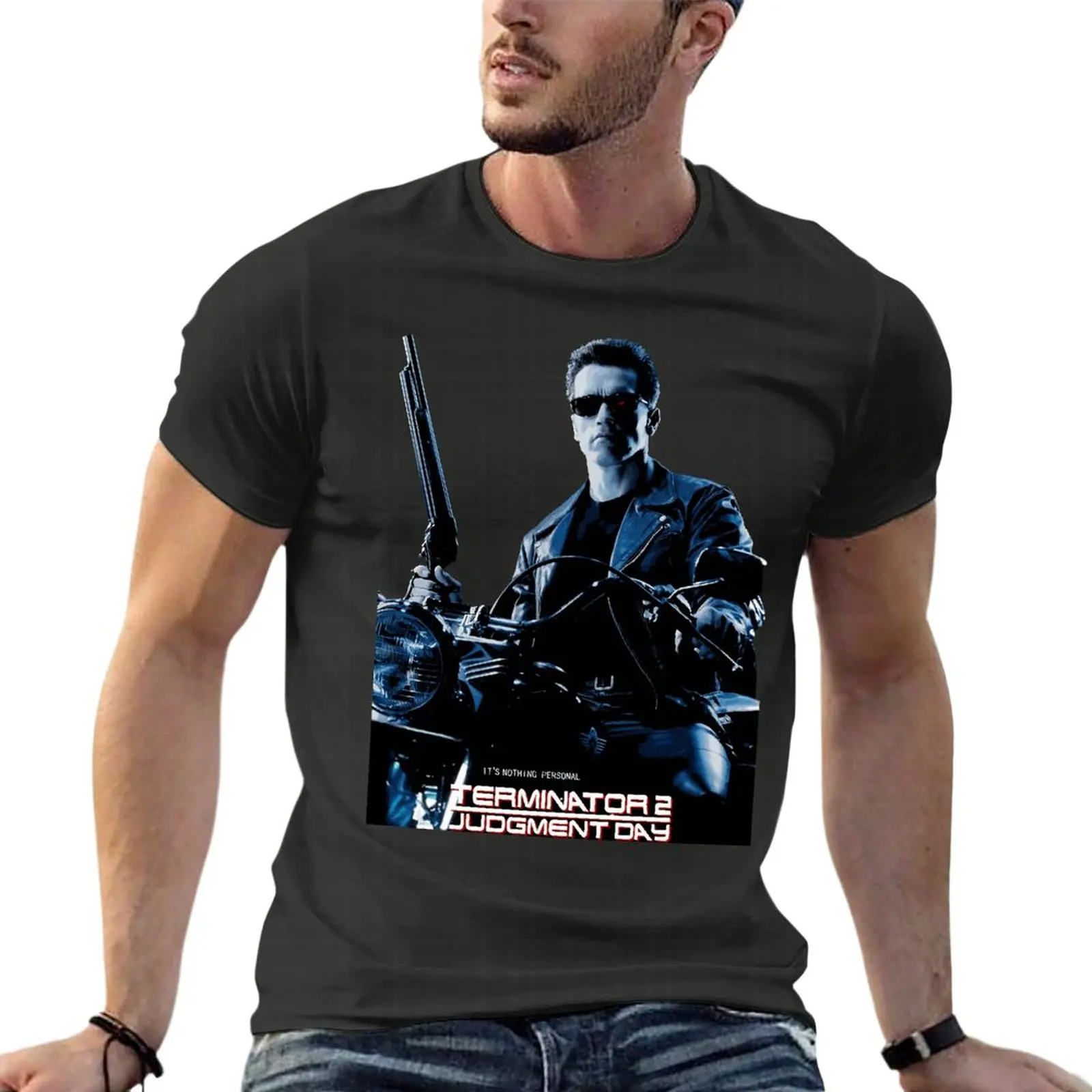 

Terminator 2 Movie Judgment Day Arnold Oversize T-Shirt Personalized Mens Clothes 100% Cotton Streetwear Large Size Tops Tee