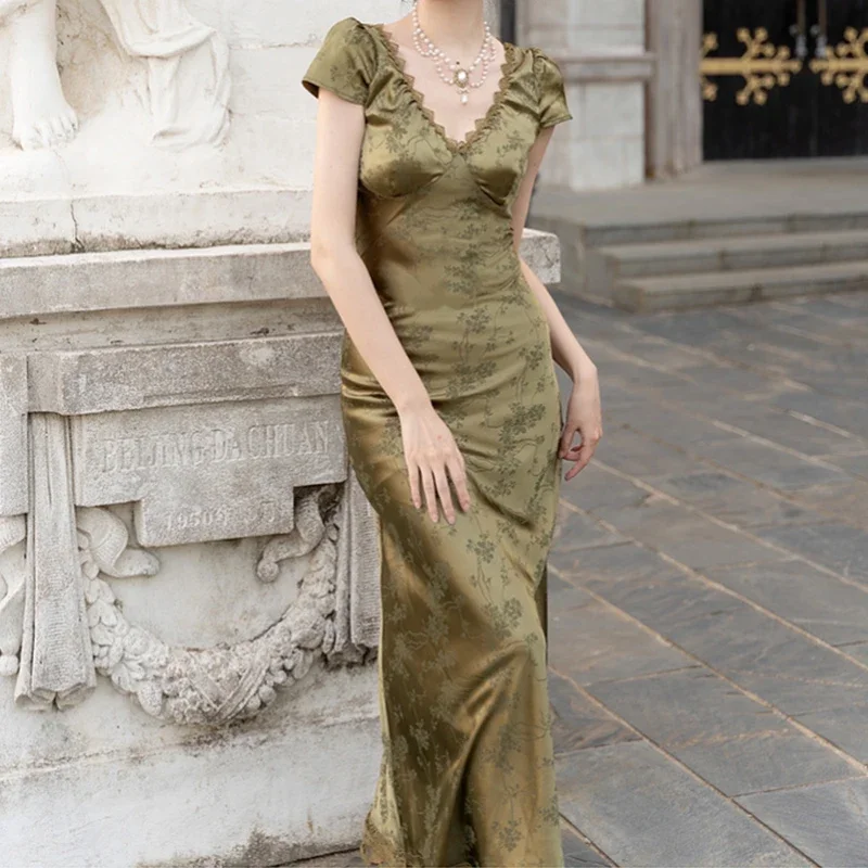 Зеленое атласное сексуальное платье женские летние вечерние платья на