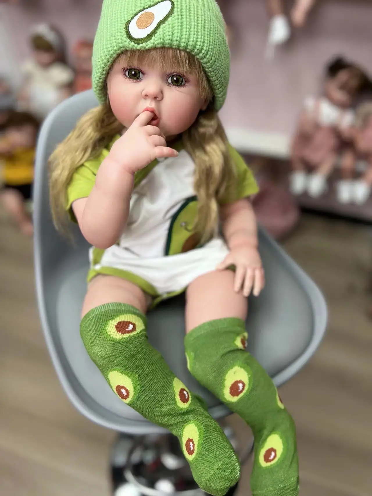 

Кукла новорожденная, 24 дюйма, авокадо, Эрин, 3D-рисунок, кукла новорожденная с корнями волос, кукла новорожденная