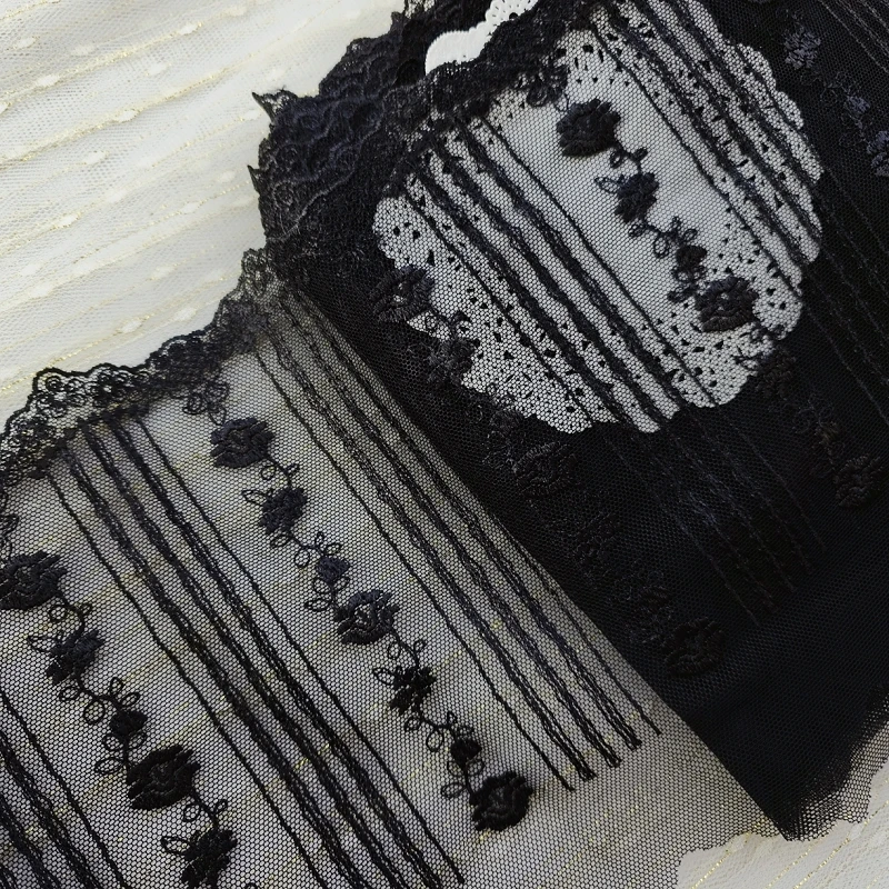 

30Yards Black Embroidery Lace Trim For Skirt Hem Clothes Sewing Material DIY Apparel Dress Fabric 21cm