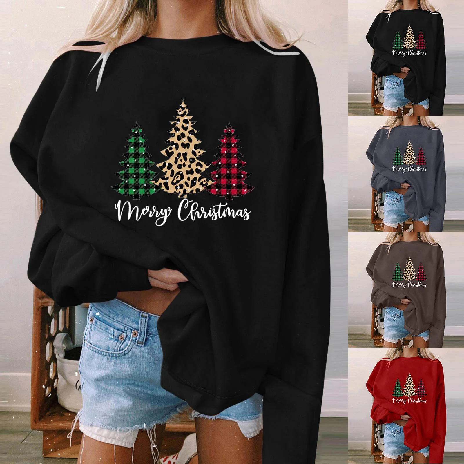 

Fashion Shirt Christmas Womens Long Sleeve Solid Sweatshirts Casual Cute Top Long Sleeve Loose Round Neck Fashion Long Yoga Top