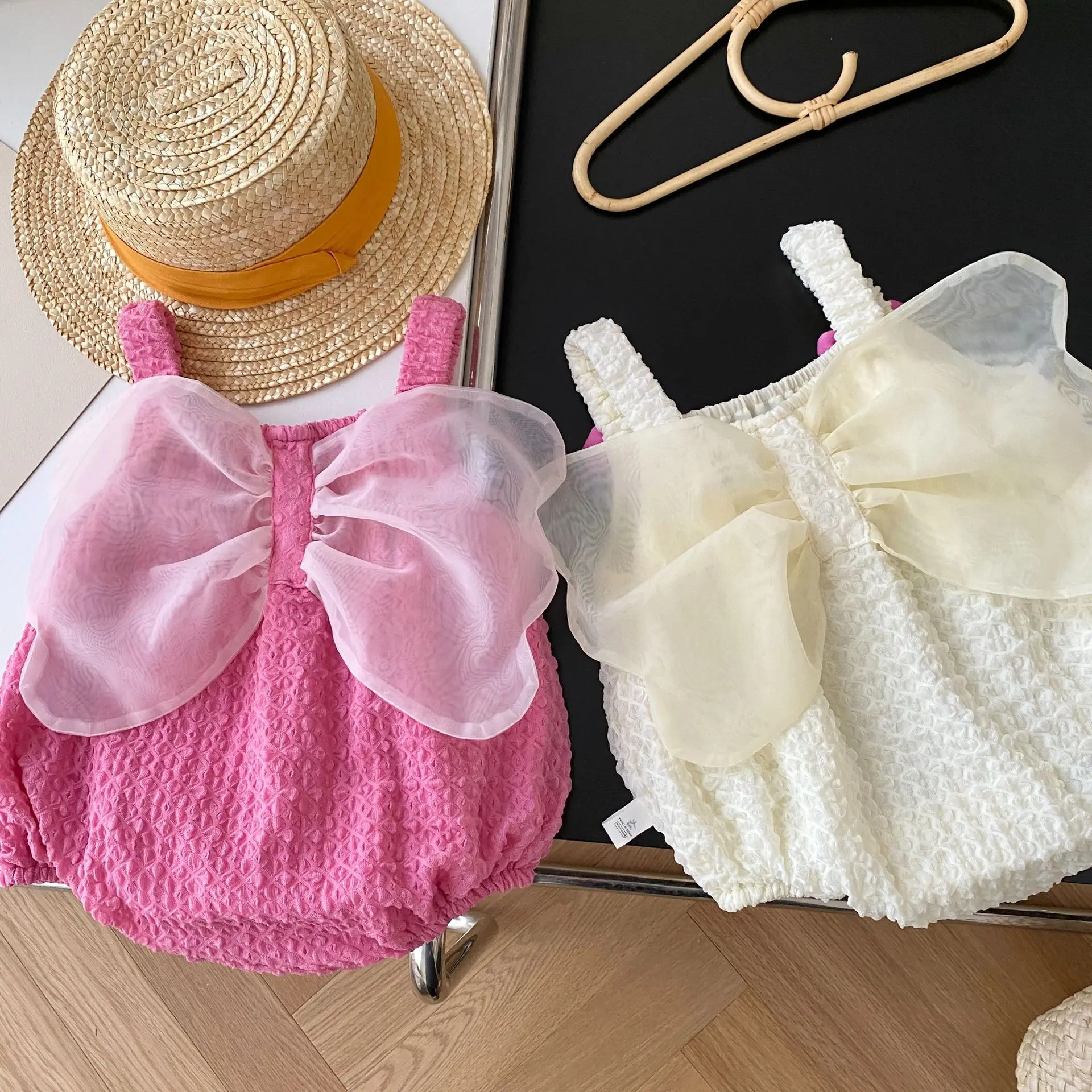 

Baby Girl Jumpsuit Clothes Summer Baby Newborn Girls Butterfly Tulle Flowers Cute Sleeveless Bodysuit Jumpsuit Sisters Match Set