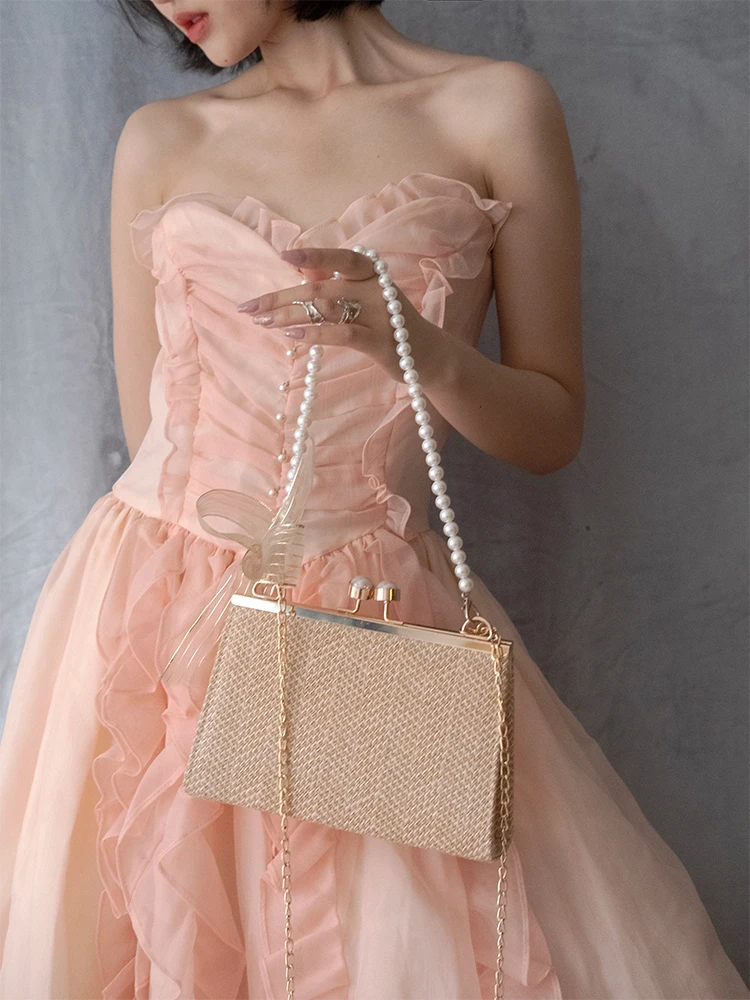 Женская плетеная сумочка в стиле ретро с жемчужной цепочкой кружевные украшения