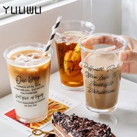 350ml kawaii letter pattern glass cups for drinking cute korean clear creative ice coffee wine milk juice tea mug original cups