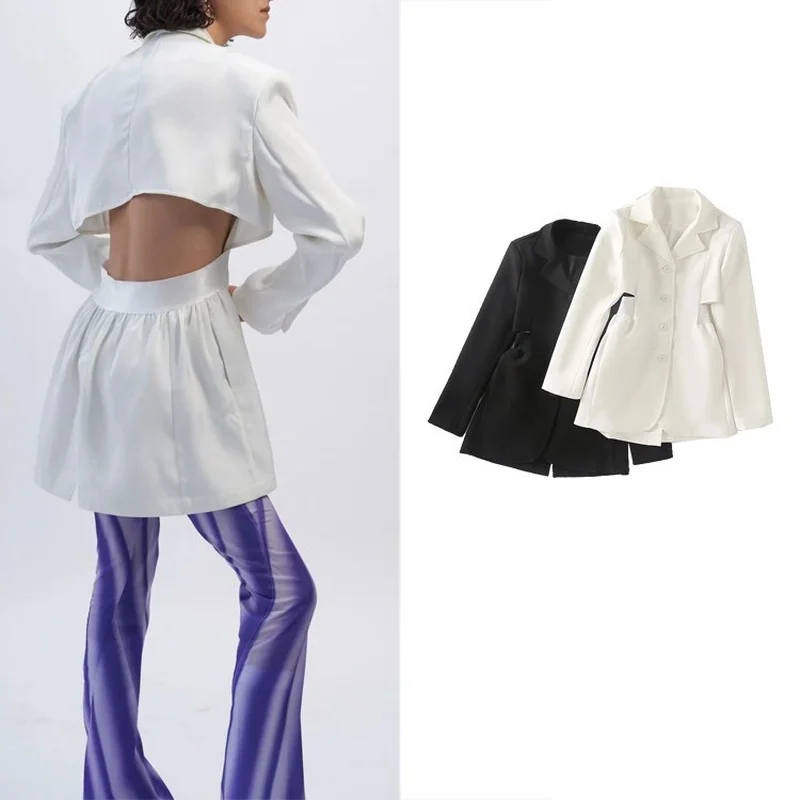 

Show Waist Fake Two Piece Blazer Suit Women Sweet Sexy Fashion Mid Length Blazer Single Breasted Solid Colors High Waist Suit