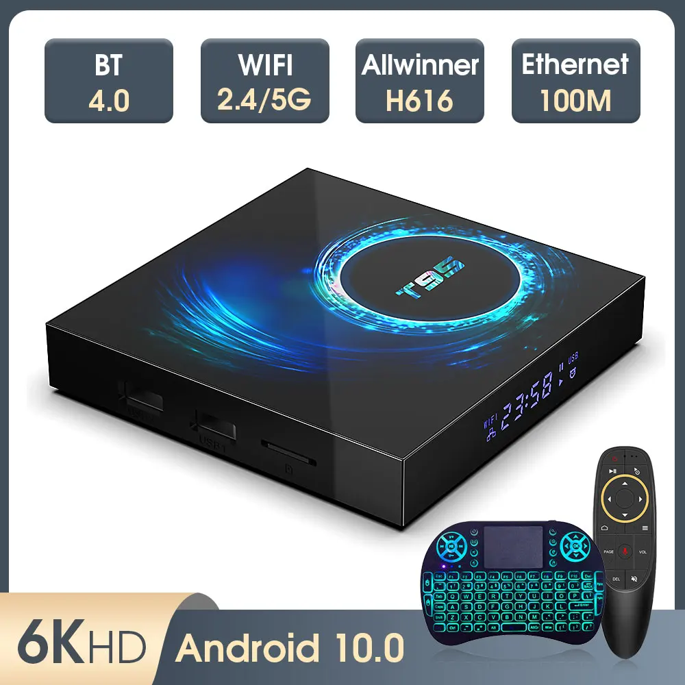 

T95 Smart TV BOX Android 10 2.4G/5.8G Dual Wifi BT5.0 Set Top Box 6K Ultra HD Allwinner H616 4GB RAM 64GB ROM Media Player