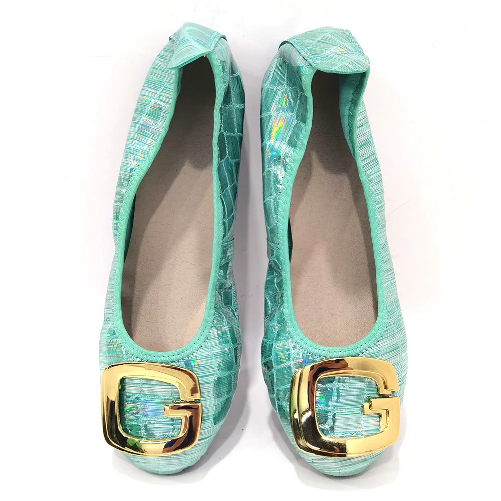 

Emerald Green Wedding Dancing Women's Collapsible Ballet Flats New Alloy Ballerina Shoes Party Flats