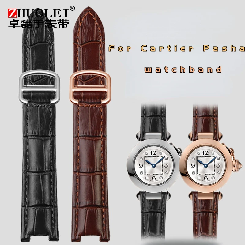 

Genuine leather watchband men women for Cartier PASHA W3108/HPI004 Folding Buckle concave strap 21x15m 20x12mm 18x10mm Send tool