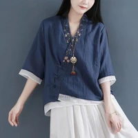 2022 chinese traditional shirt blouse flower print daily loose zen suit chinese hanfu shirts elegant oriental tang suit blouse
