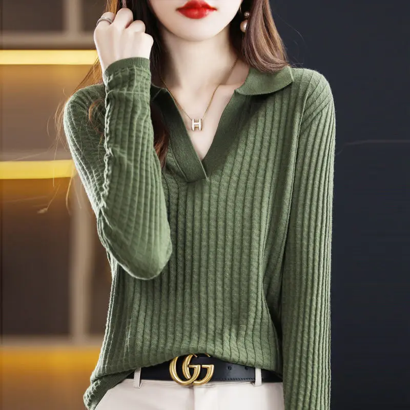 

Sweaters Womens Slim Fit Knit 2022 Winter Wool Blend Knitted Stripe Splicing V-Neck Pullover Jumper Skinny Jerseys Sweater Woman