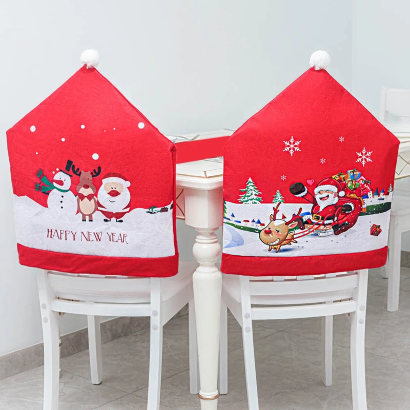 

1PCS Christmas Red Print Chair Cover Santa Claus Table Spandex Holiday Party Decor Dining Chair Covers Xmas Decorations For Home