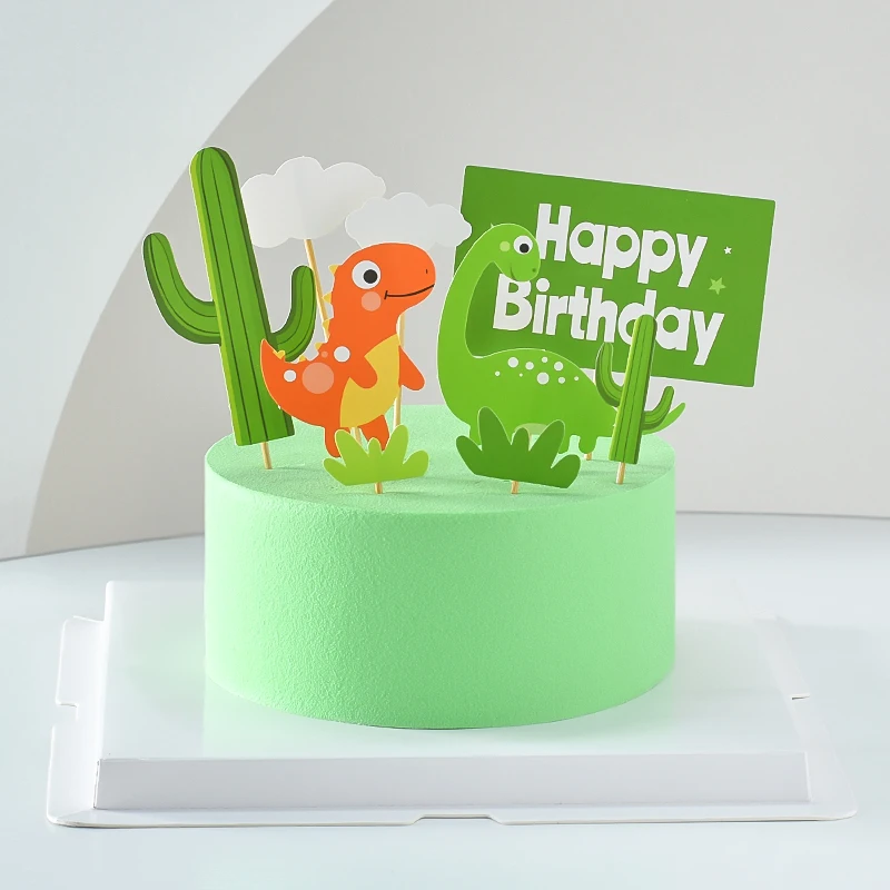 

Cakelove Dinosaur Cactus Cake Decoration Topper Gift Box Happy Birthday Cloud Grass Dinosaur Children's Party Cake Accessories