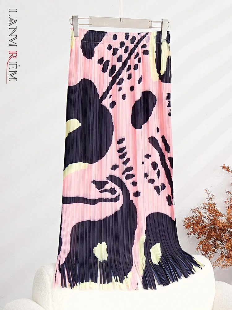 

LANMREM Tassels Pleated Skirt For Women High Elastic Waist Contrast Color Hip Wrap Skirts Casual Clothing 2023 New 32D592