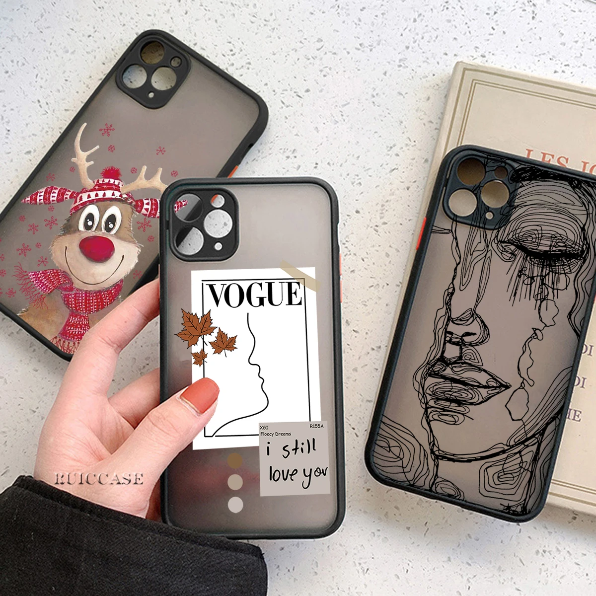 

For iPhone 11 12 13 Pro XS Max X XR 7 8 Plus 13Mini Camera Protection Case VOGUE Girl Line Cute Elk Soft Bumper Matte Hard Cover