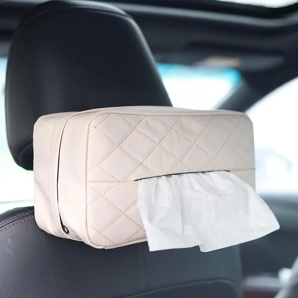 

Car Tissue Box Holder Nappa Leather Car Center Console Sun with Armrest Napkin Strap Backseat Visor Case Fix Box Tissue V3F5