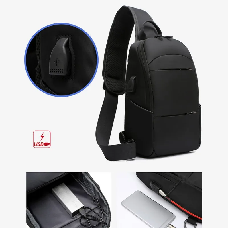 2023 Nylon Men's Waterproof USB Multifunction Crossbody Bag Shoulder Bags Travel Pack Messenger Chest Bag Short Trip for Male