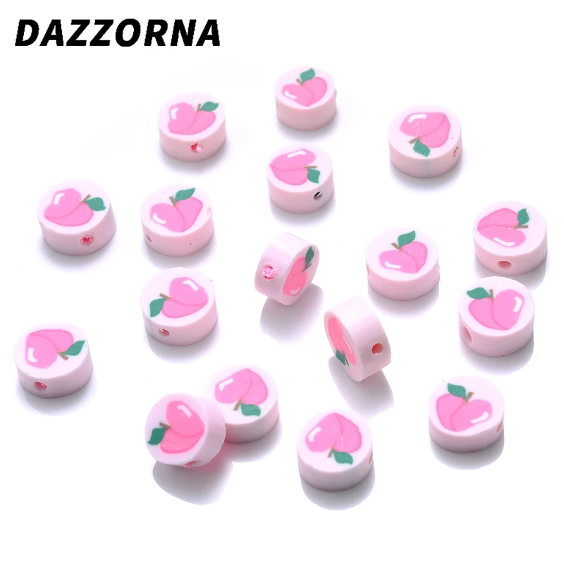 

50Pcs/Pack Polymer Clay Beads Round Apple Pattern Loose Spacer Beads For Charms Jewelry Findings Making DIY Bracelet Crafts