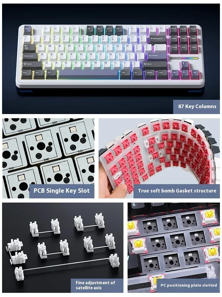 Aula F87 Pro Механическая клавиатура RGB с прокладкой для горячей замены трехрежимная
