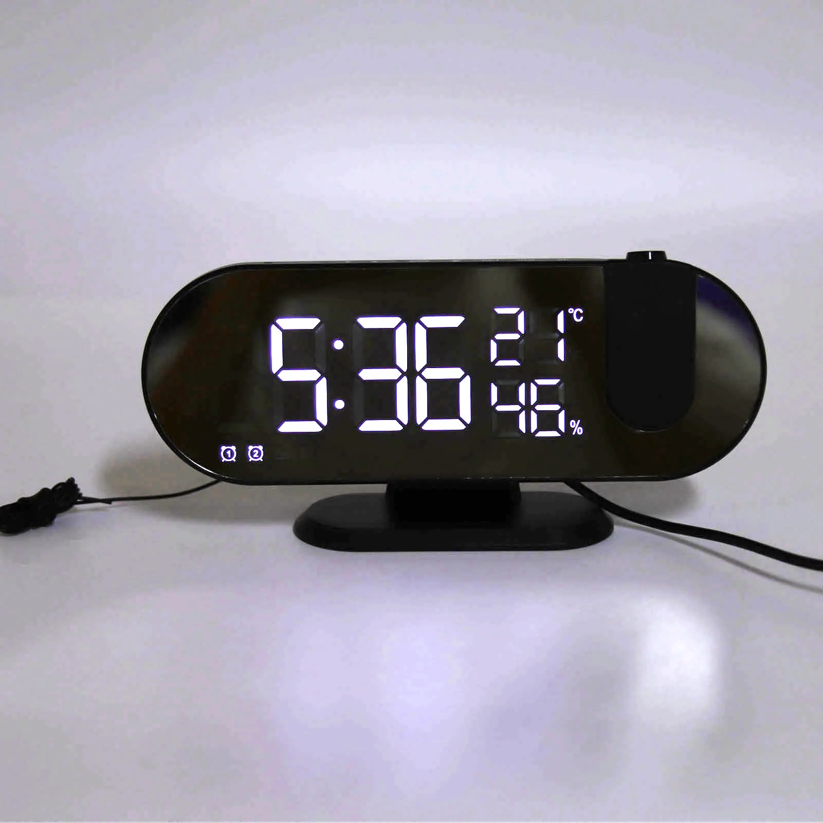

Проекционный будильник с питанием от USB, зеркальный дисплей, настольные часы, цифровые часы с высокой яркостью, светодиодный светильник