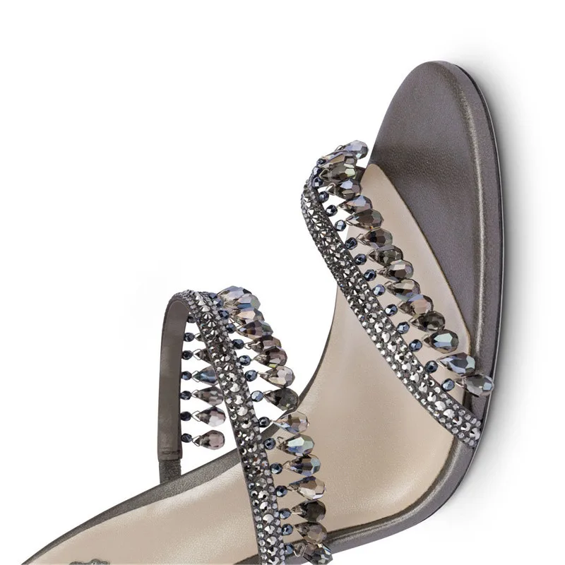 Summer Sandals Round Toe Thin Heels Cross-tied Slip-on Women Female Footwear Crystal Sexy Breathable Ladies Shoes Size 34-43