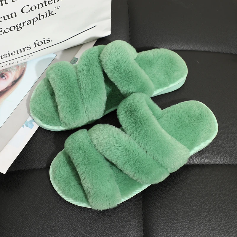 

Женские меховые тапочки, домашняя искусственная кожа, тёплая обувь из искусственного меха, зимняя женская обувь на плоской подошве, мягкая ...