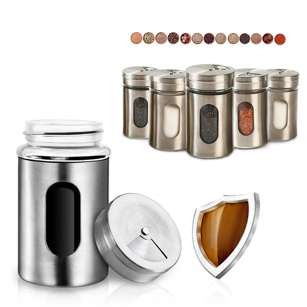 

80ML Spice Containers Stainless Steel Pot Bbq Glass Shakers Herb Seasoning Jar Home Kitchen BBQ Equipment Accessories