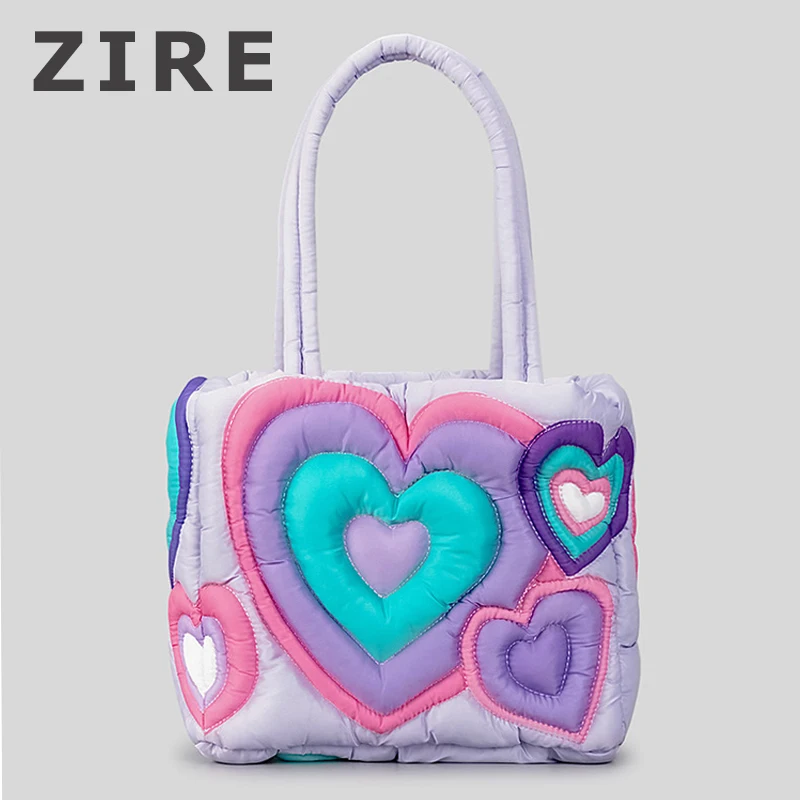 High Capacity Casual Tote Bag 2023 New Designer Heart Embroidery Handbag And Purse Woman Cotton Clothes Iridescent Shoulder Bags