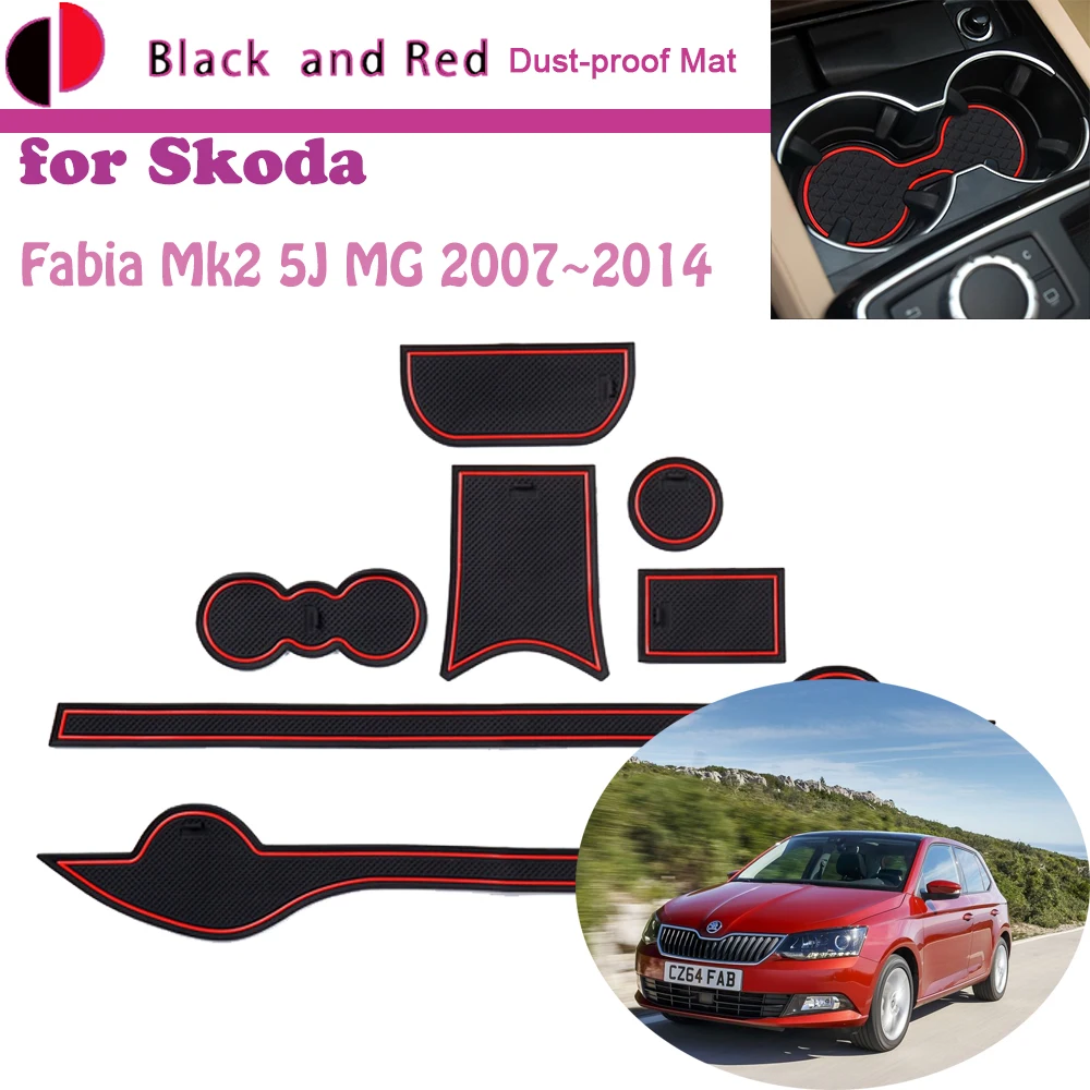 

Rubber Mat Door Groove for Skoda Fabia Mk2 5J MG 2007~2014 Anti-slip Cup Cushion Gate Slot Coaster Dust-proof Car Sticker Auto