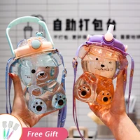 cartoon bear kawaii cup kid sport drinking kettle cute water bottle for girl portable travel plastic mug summer 1l straw tumbler