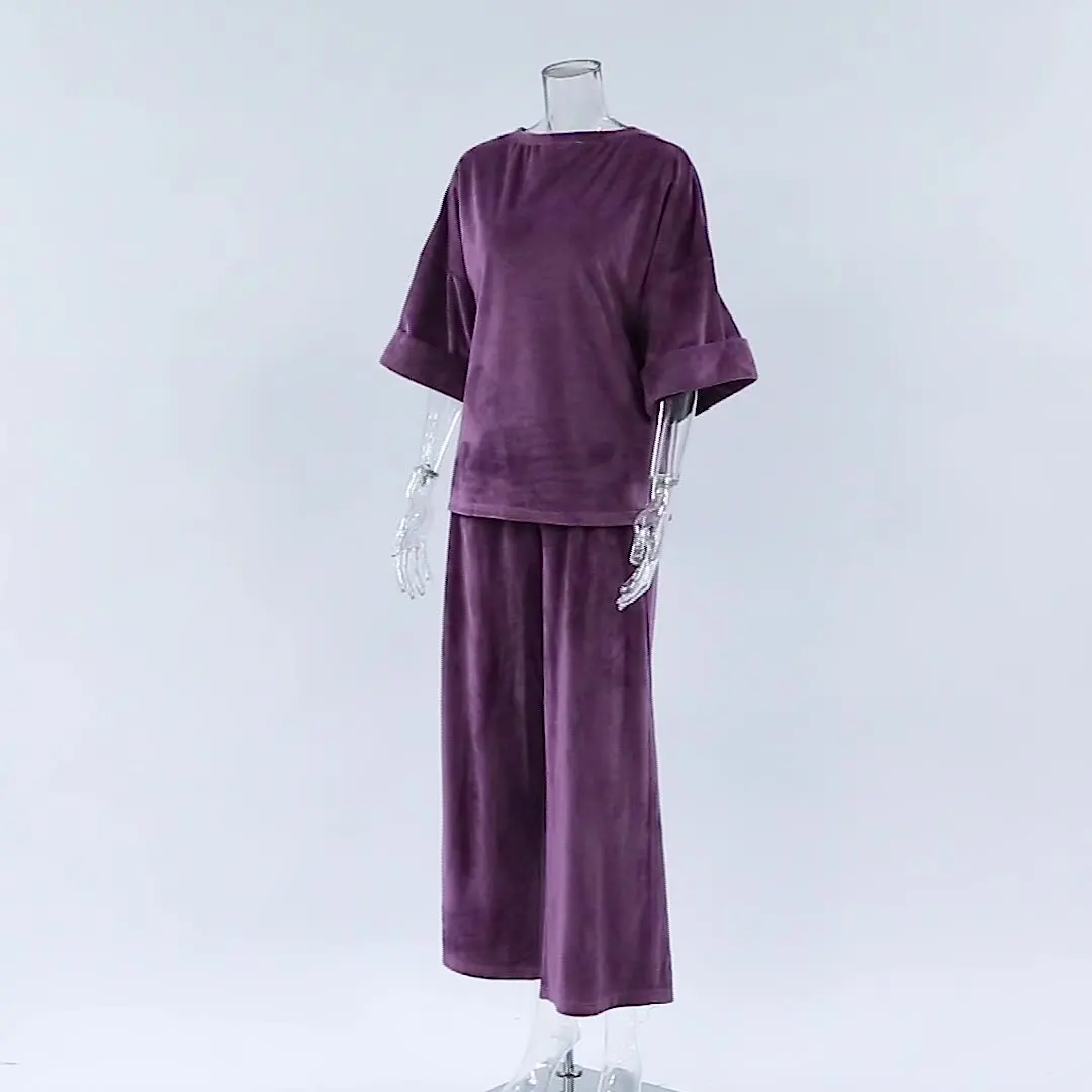 Women 2 Piece Long Sleeve Velvet Sleepwear Pajamas Set Home Clothing Coral Velvet Pajamas Suit European Style Velvet Pajamas