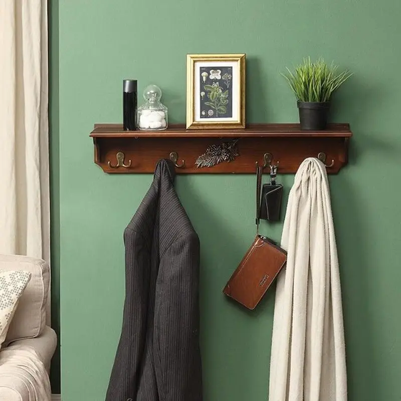 

Solid Wood Shelf Rack Wall One-word Partition Log Coat Rack Wall Hanging Nordic Row Hook Clothes Rack