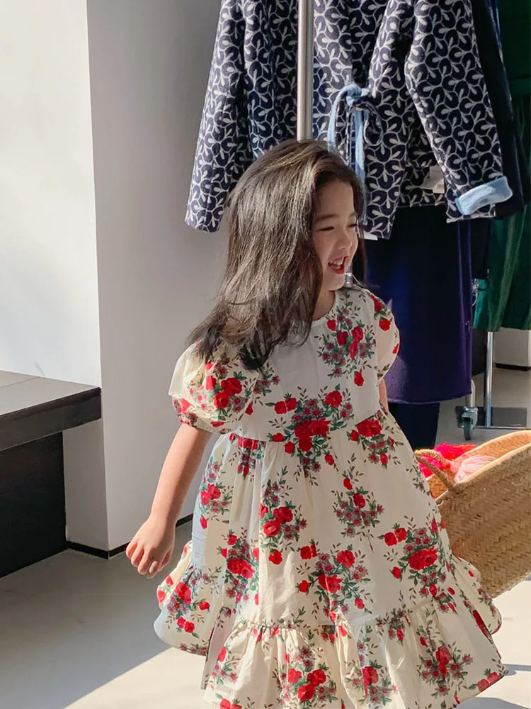 Свободное Повседневное платье для девочек модные милые платья с круглым вырезом