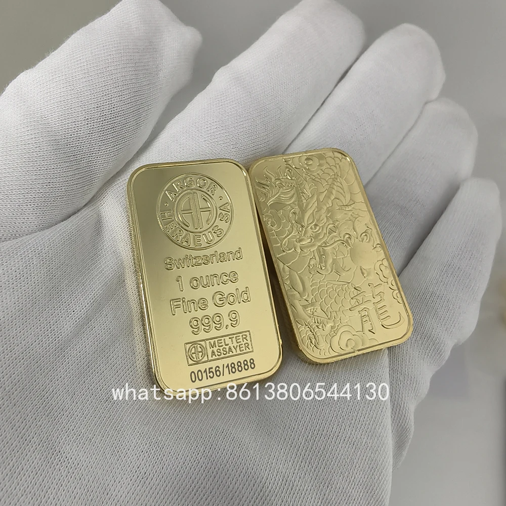 Фото Реплика золотого слитка 2026 года (Год Лошади, Дракона, Змеи) Argor Heraeus, позолоченный латунный коллекционный слиток 24K №2