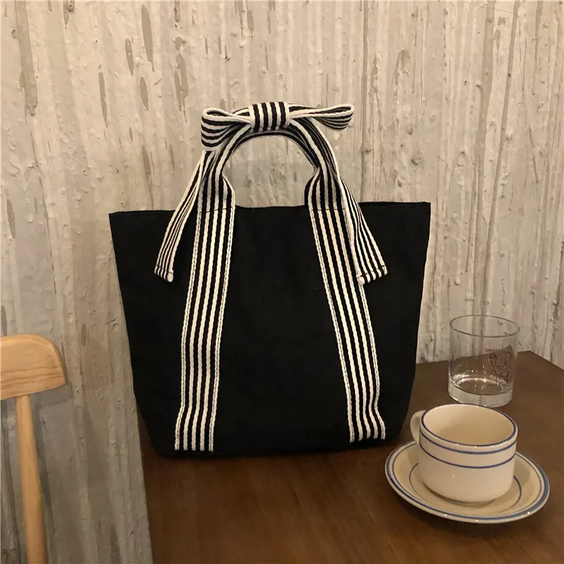 Bowknot Canvas Bag  Fashionable  Minimalist Women's Handbag