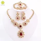 Ювелирные наборы для женщин, свадебные аксессуары, африканские бусы, вечерние, подарочные, золотые, с кристаллами, ожерелье, серьги, наборы